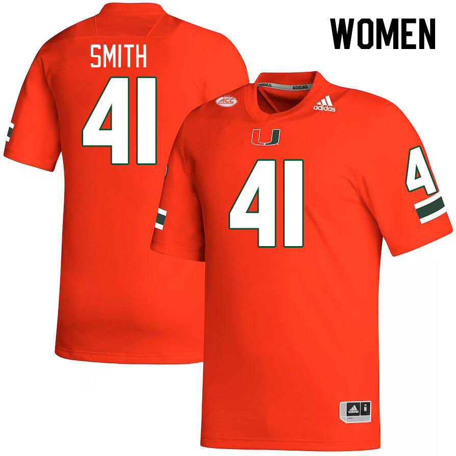 Women #41 Chase Smith Miami Hurricanes College Football Jerseys Stitched-Orange - Click Image to Close